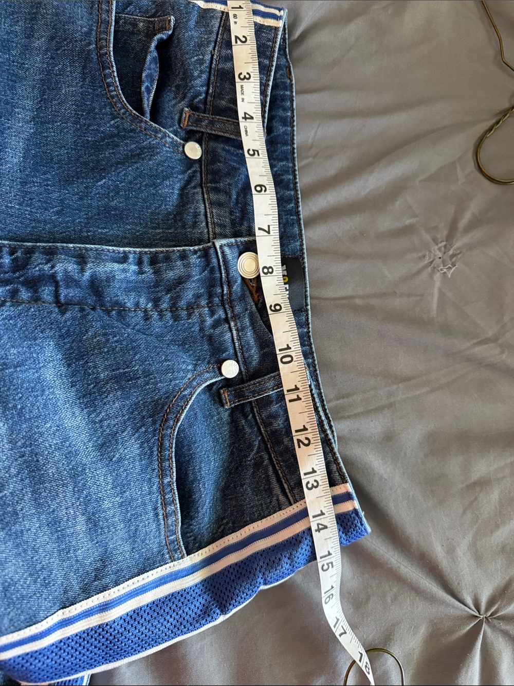 Anthropologie Blue Denim Wide-Leg Jeans with White and Blue Side Stripes - Picture 12 of 13